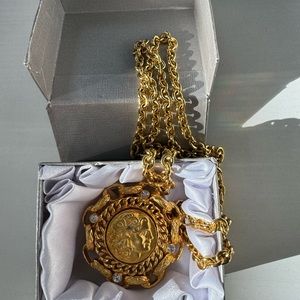 Vintage Coro Gold Medallion Necklace | Greek Coin Statement | 1960 glam
